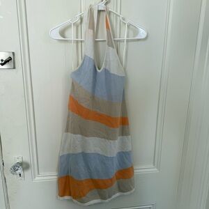 Hollister Striped Knit Halter Dress in Blue, Orange, Tan, White